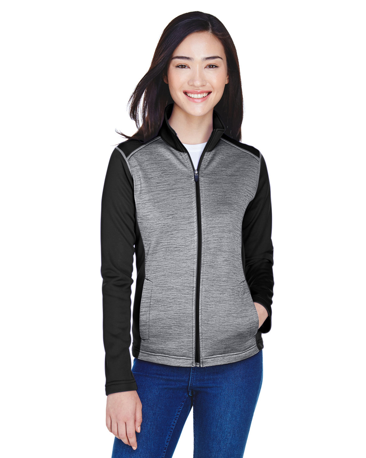 DG796W Devon & Jones Ladies Newbury Colorblock Mélange Fleece Full-Zip
