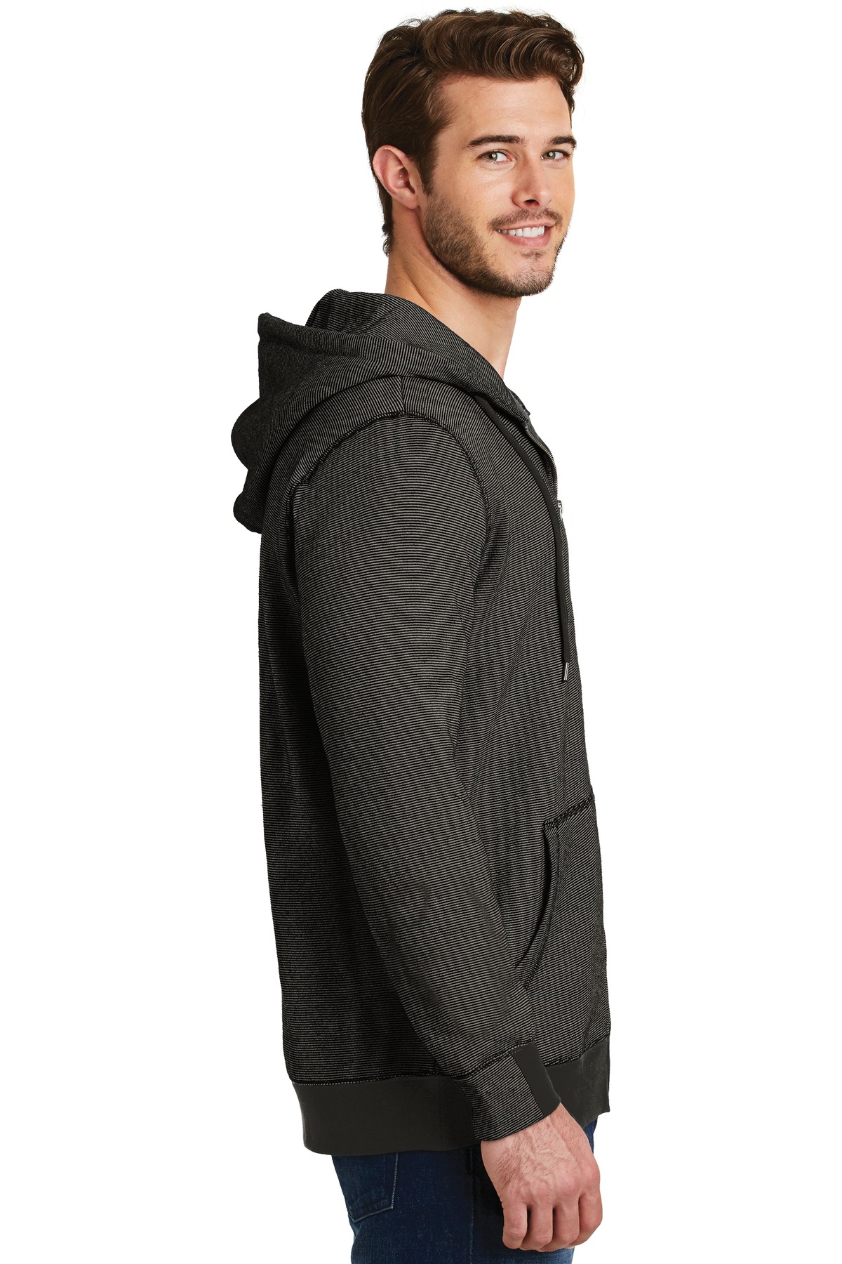 DM390 District  Made - Mens Mini Stripe Full-Zip Hoodie. - Siide Image