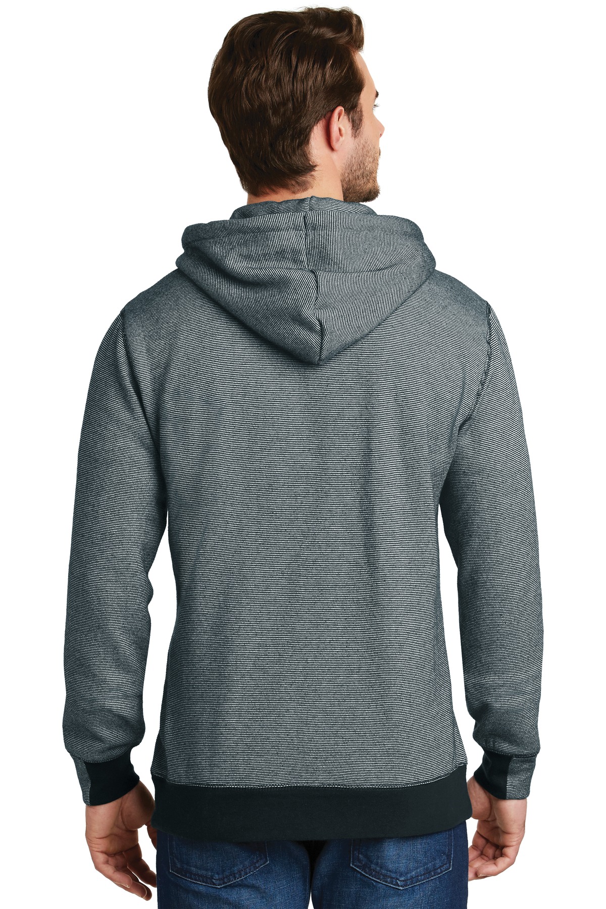 DM390 District  Made - Mens Mini Stripe Full-Zip Hoodie. - Back Image