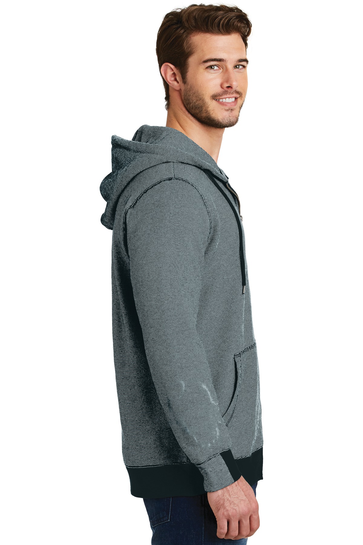 DM390 District  Made - Mens Mini Stripe Full-Zip Hoodie. - Siide Image