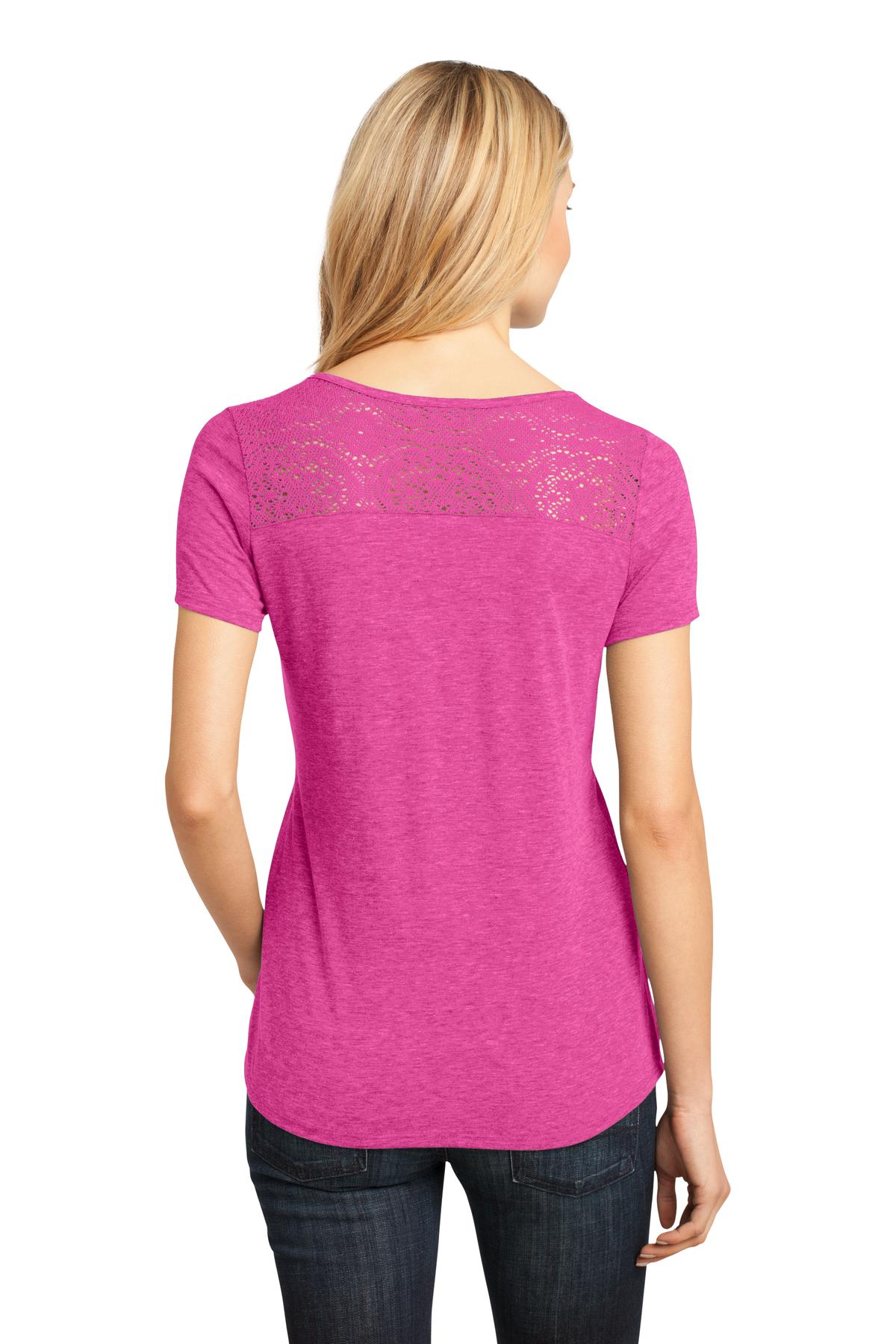 DM441 District  Made - Ladies Tri-Blend Lace Tee. - Back Image
