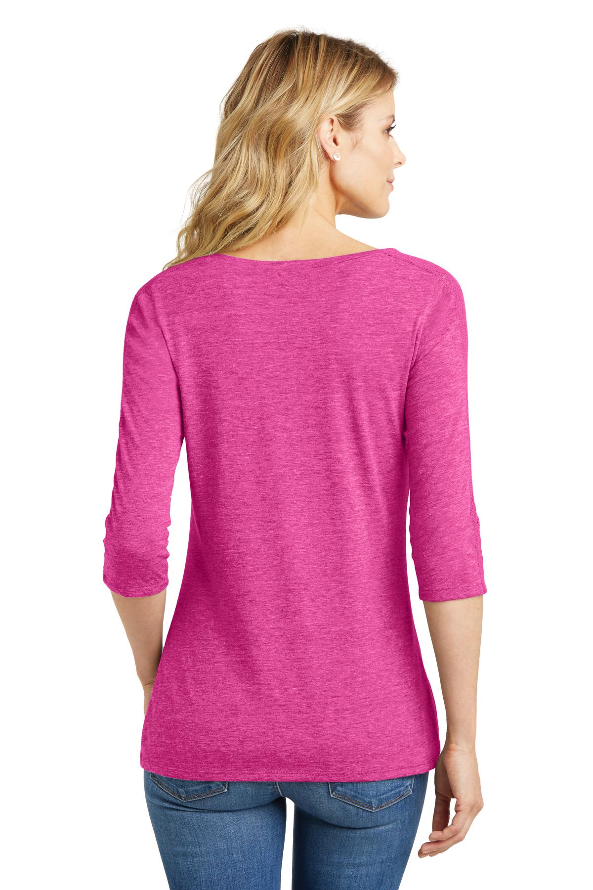 DM444 District  Made Ladies Tri-Blend Lace 3/4-Sleeve Tee. - Back Image