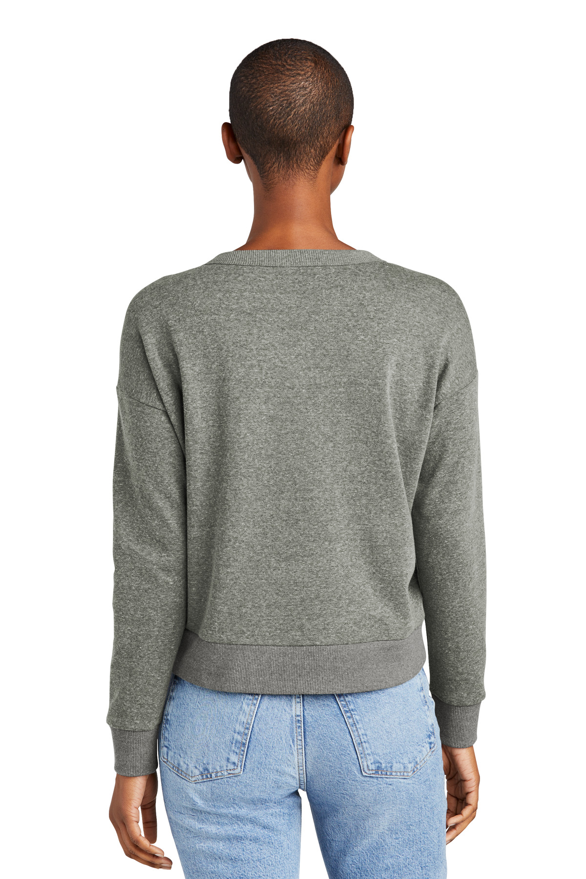 DT1312 District  Womens Perfect Tri Fleece V-Neck Sweatshirt - Back Image