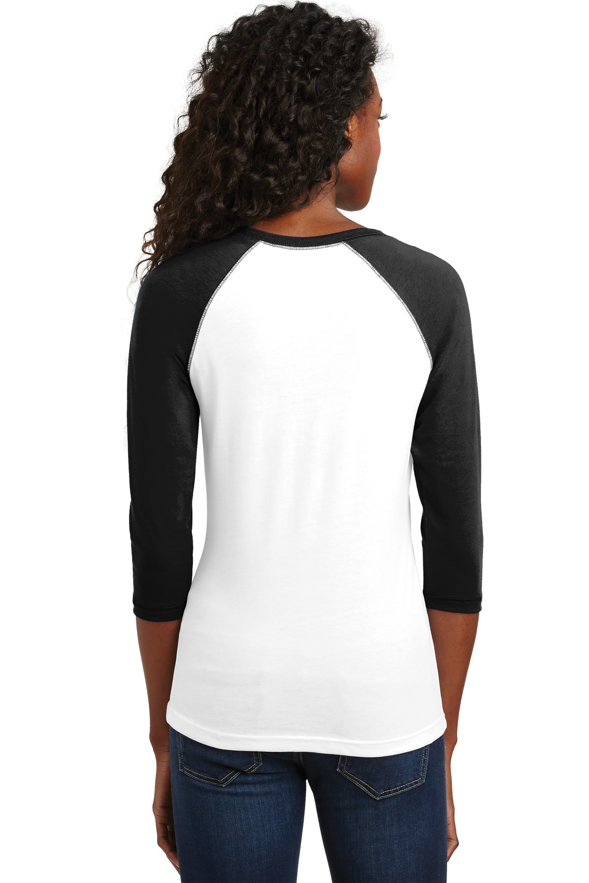 DT228 District  - Juniors 50/50 3/4-Sleeve Raglan Tee. - Back Image
