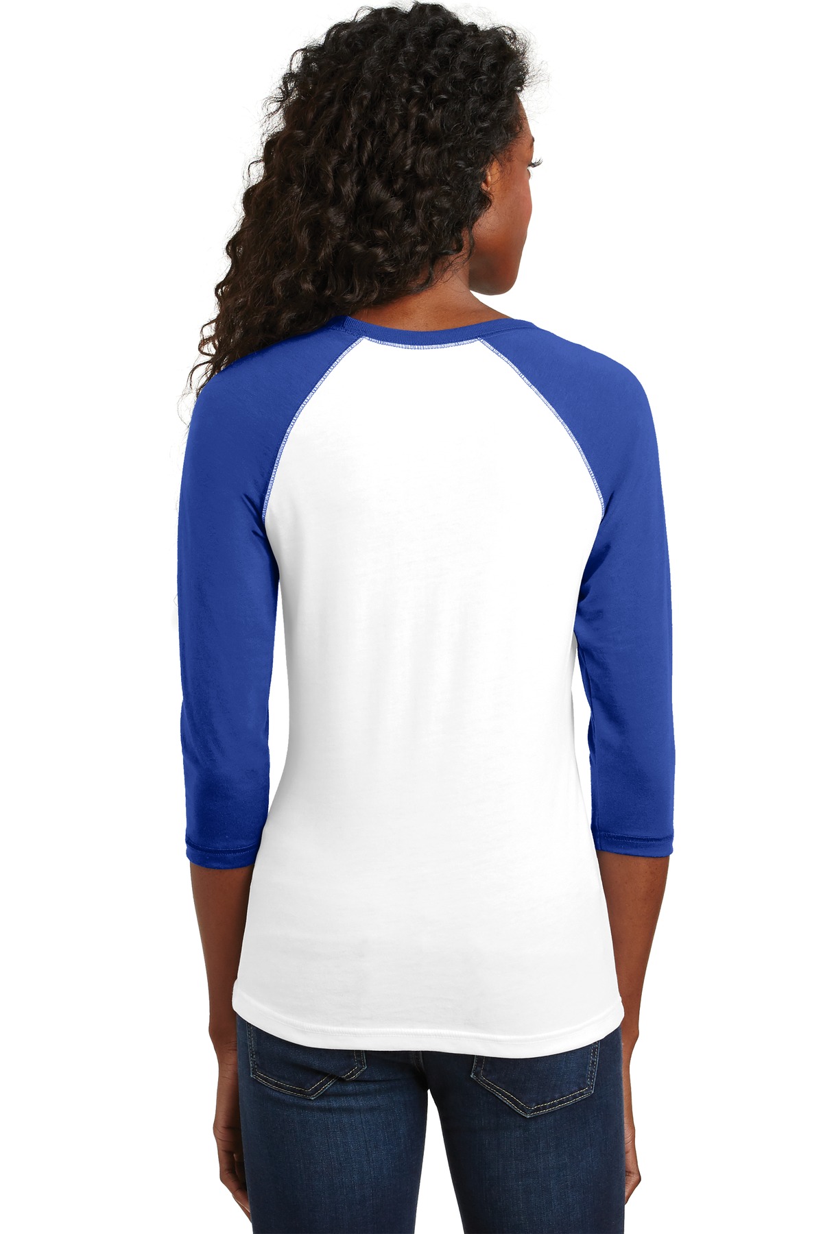 DT228 District  - Juniors 50/50 3/4-Sleeve Raglan Tee. - Back Image
