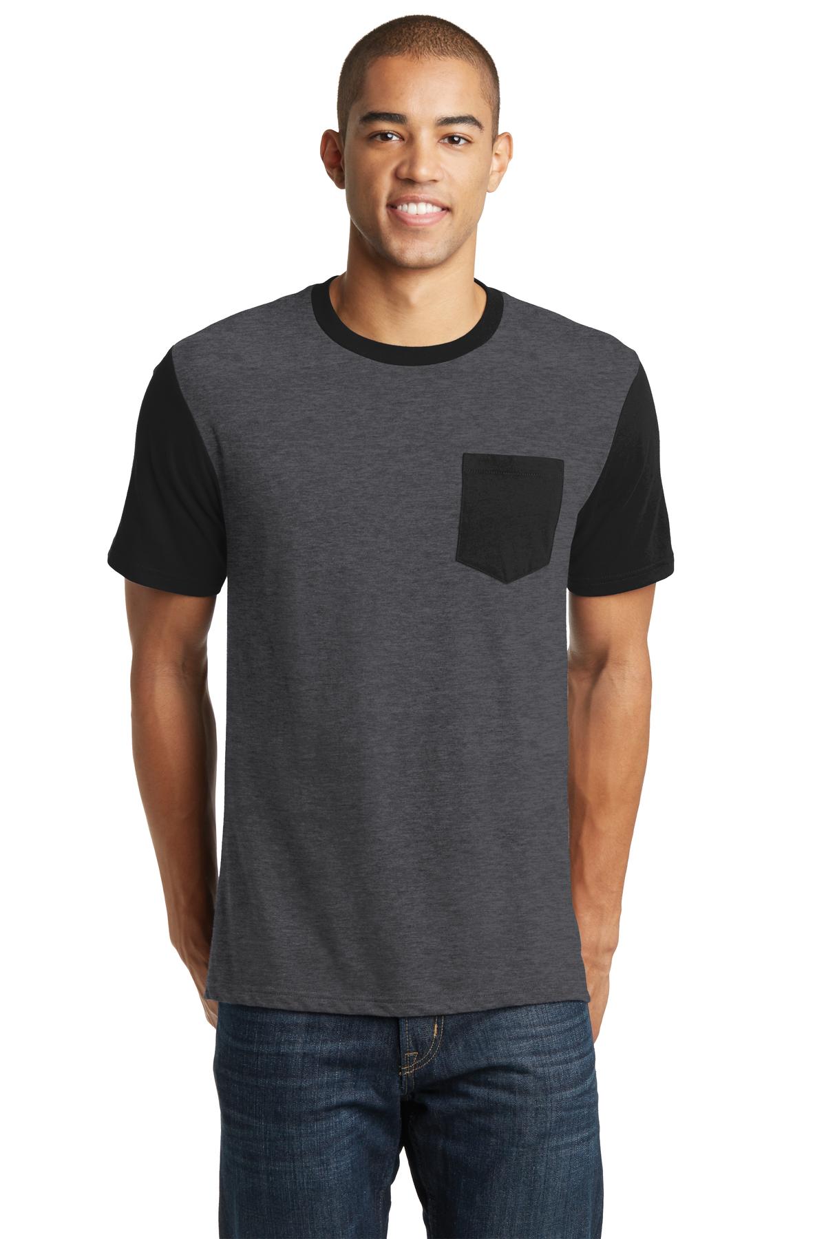 DT6000SP District  Young Mens Very Important Tee with Contrast Sleeves and Pocket.