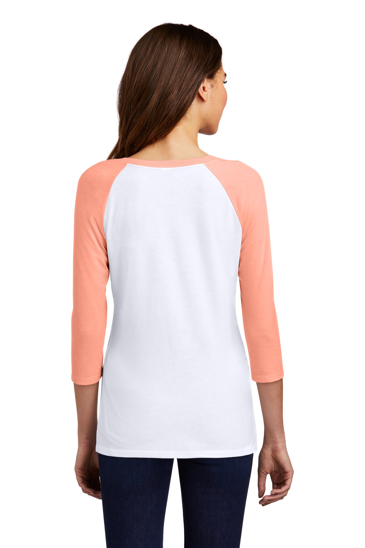DM136L District Womens Perfect Tri 3/4-Sleeve Raglan. - Back Image
