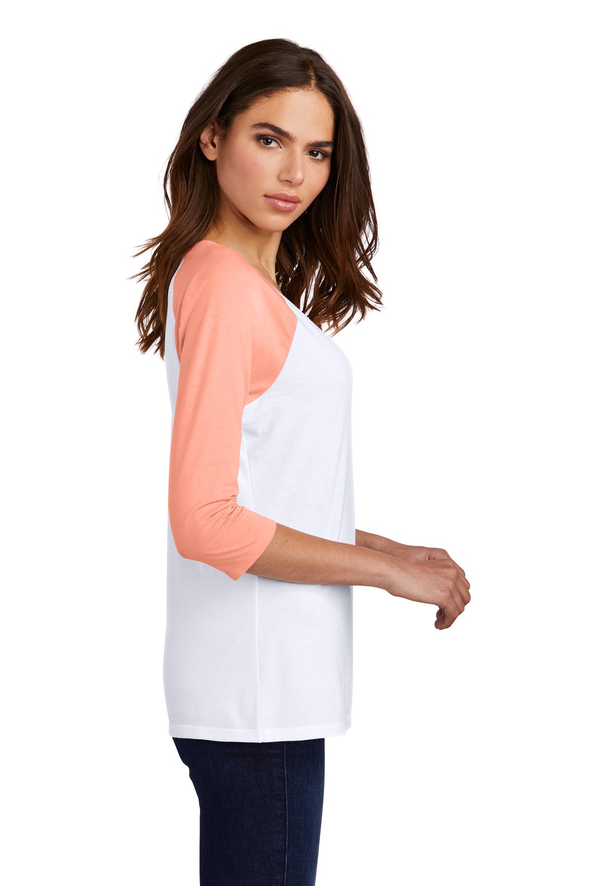 DM136L District Womens Perfect Tri 3/4-Sleeve Raglan. - Siide Image
