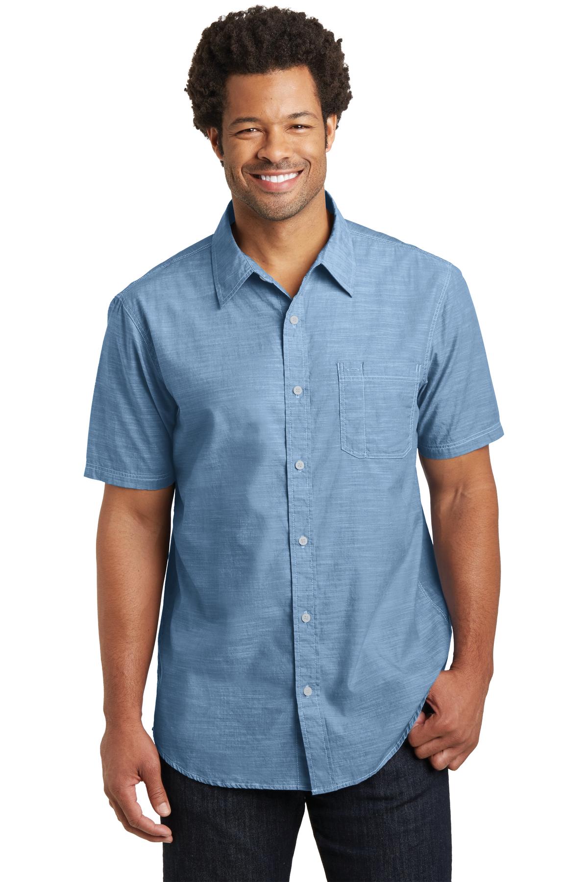 DM3810 District Made Mens Short Sleeve Washed Woven Shirt.