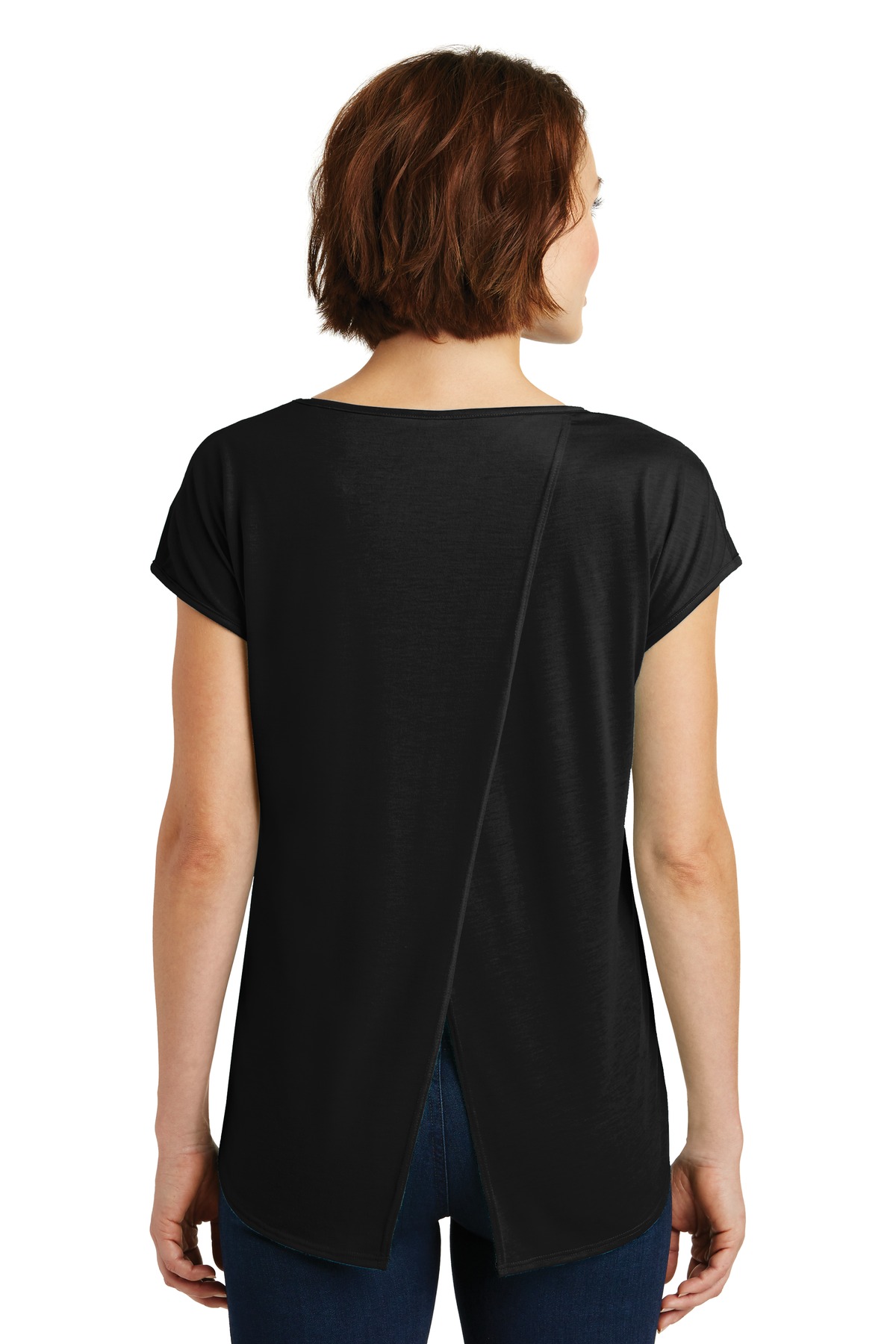 DM416 District Womens Drapey Cross-Back Tee. - Back Image