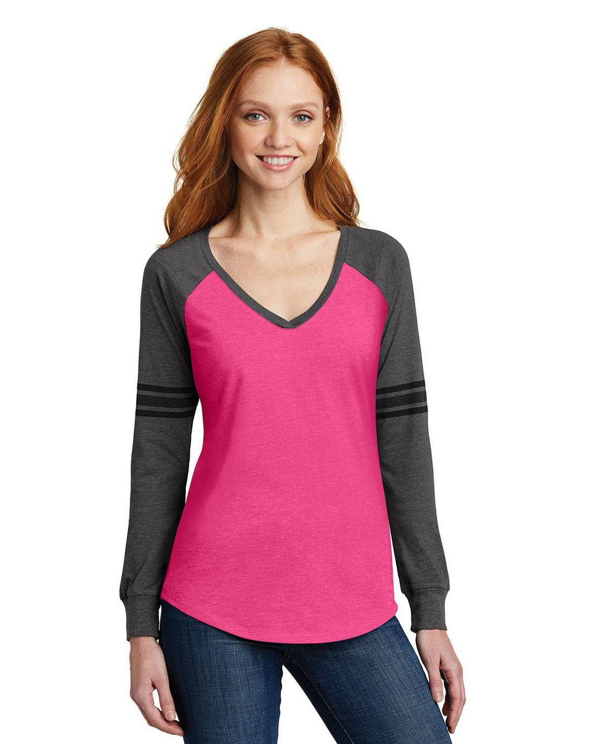DM477 District Womens Game Long Sleeve V-Neck Tee.
