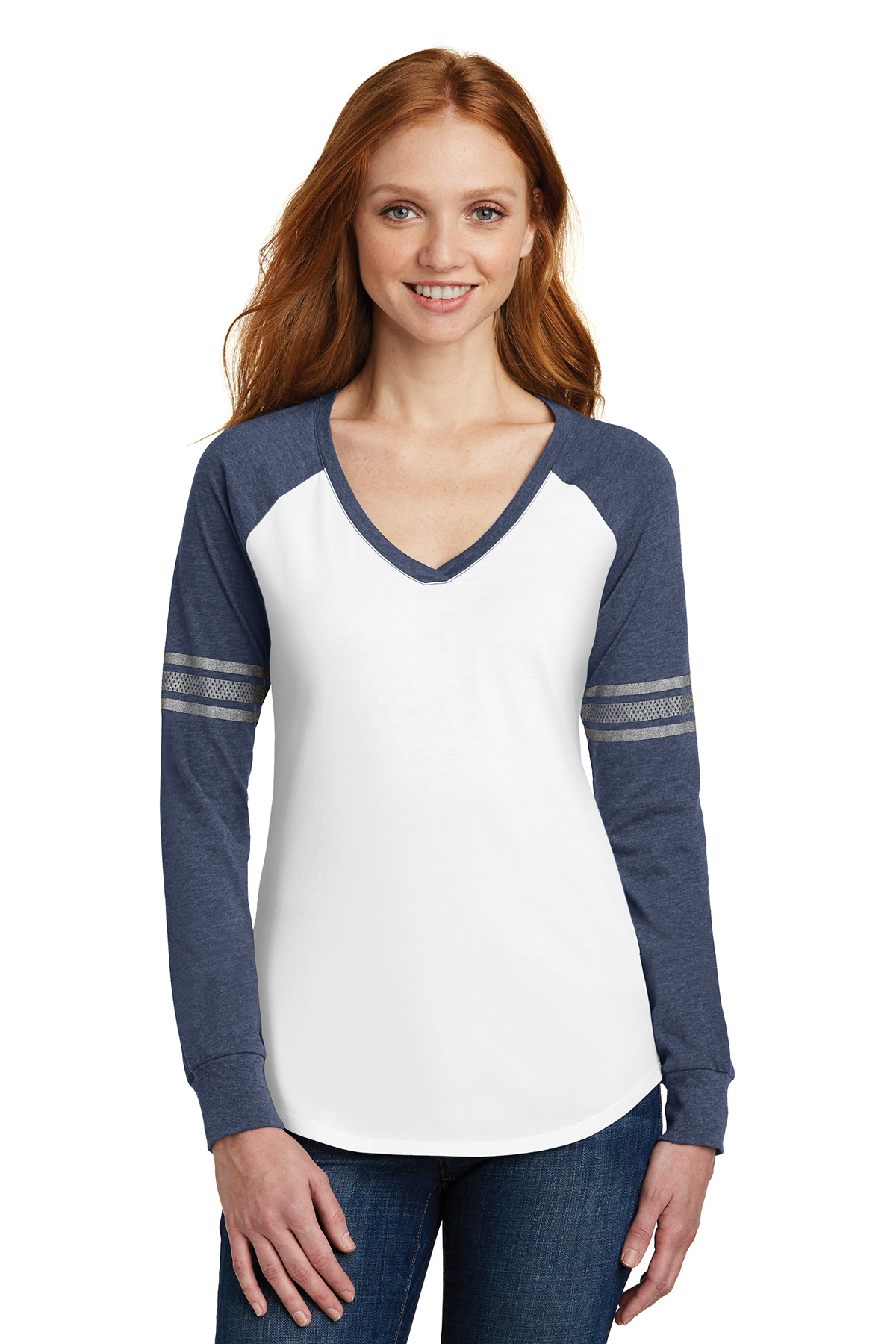 DM477 District Womens Game Long Sleeve V-Neck Tee.