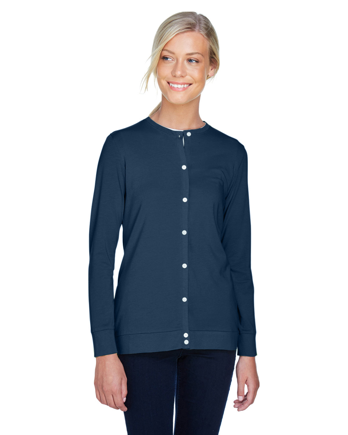 DP181W Devon & Jones Ladies Perfect Fit Ribbon Cardigan DP181W Devon & Jones Ladies Perfect Fit Ribbon Cardigan