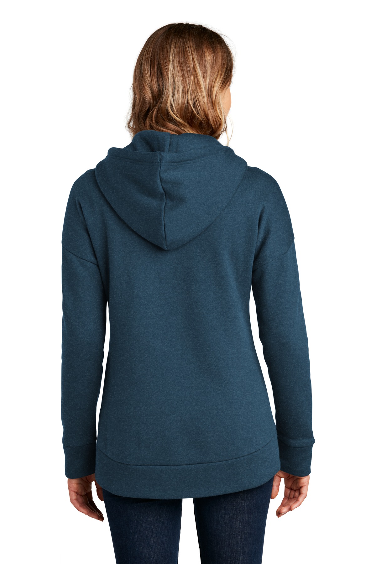 DT1104 District Womens Perfect Weight Fleece Drop Shoulder Full-Zip Hoodie - Back Image