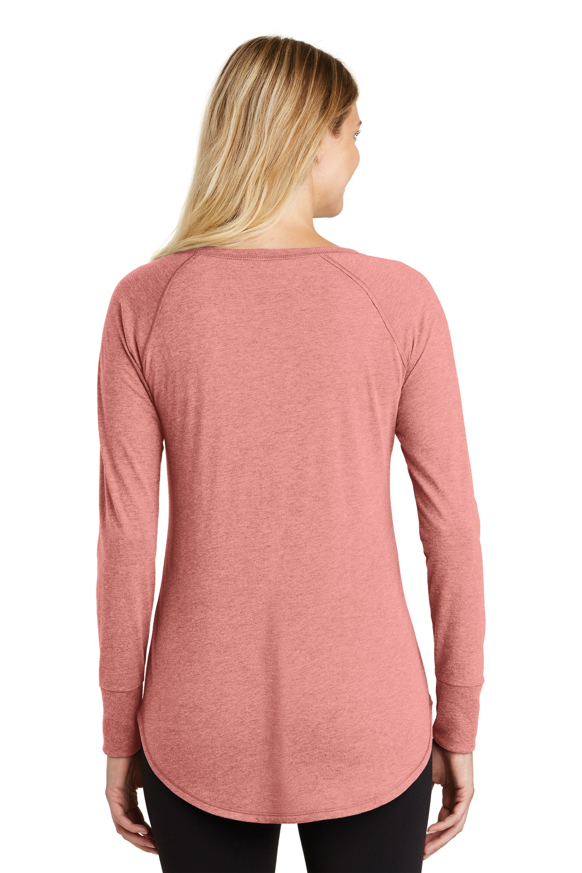 DT132L District Womens Perfect Tri Long Sleeve Tunic Tee. - Back Image
