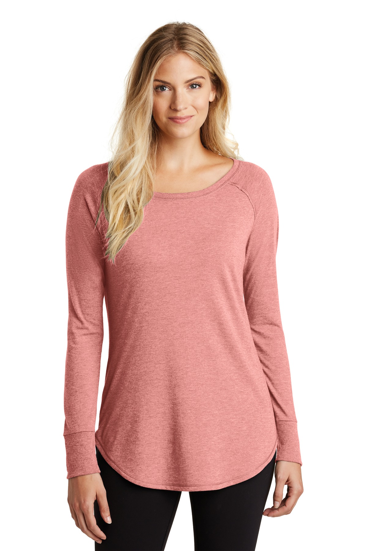 DT132L District Womens Perfect Tri Long Sleeve Tunic Tee.