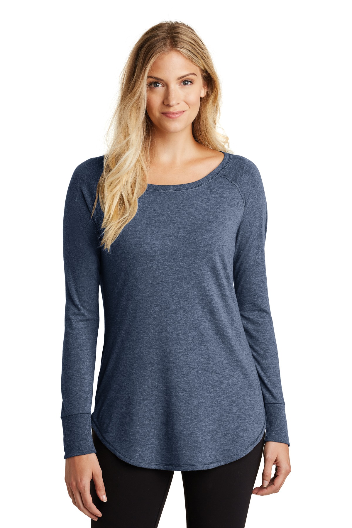 DT132L District Womens Perfect Tri Long Sleeve Tunic Tee.