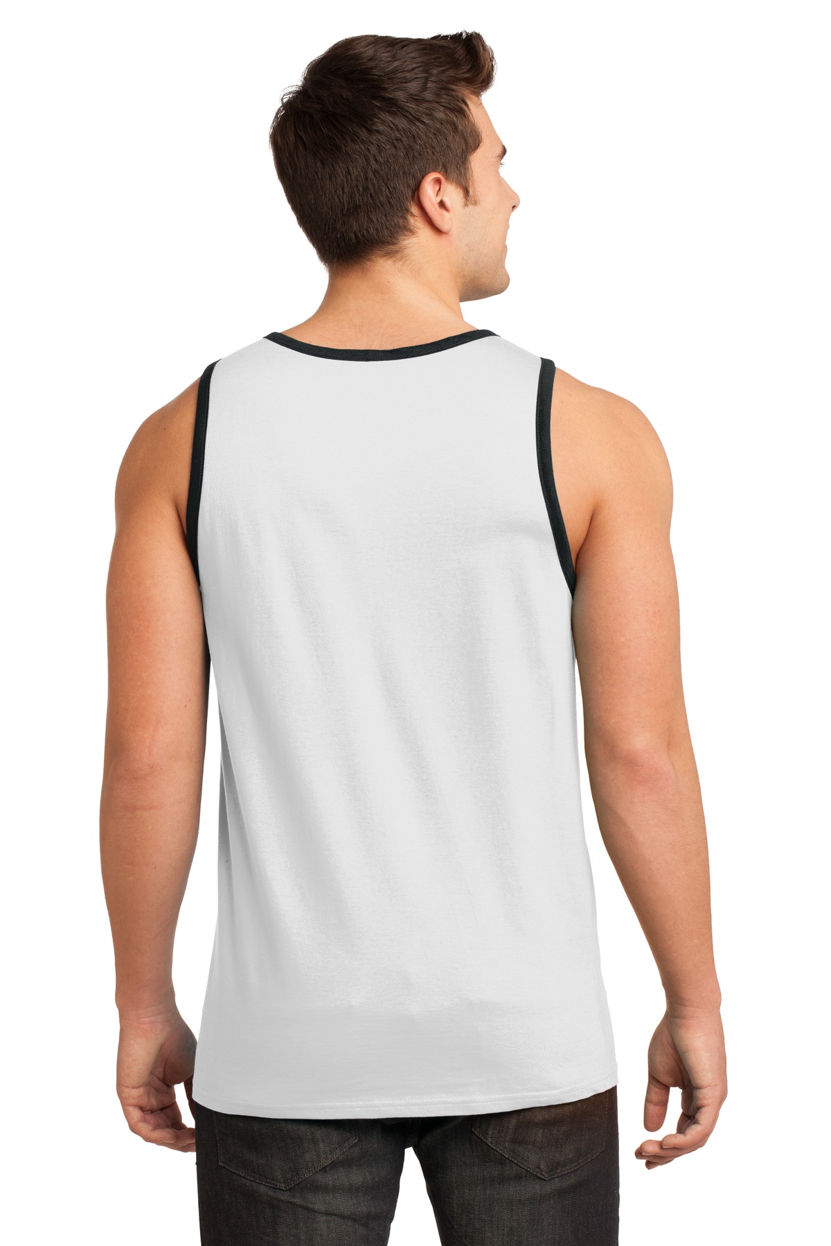 DT1500 District - Young Mens Cotton Ringer Tank - Back Image