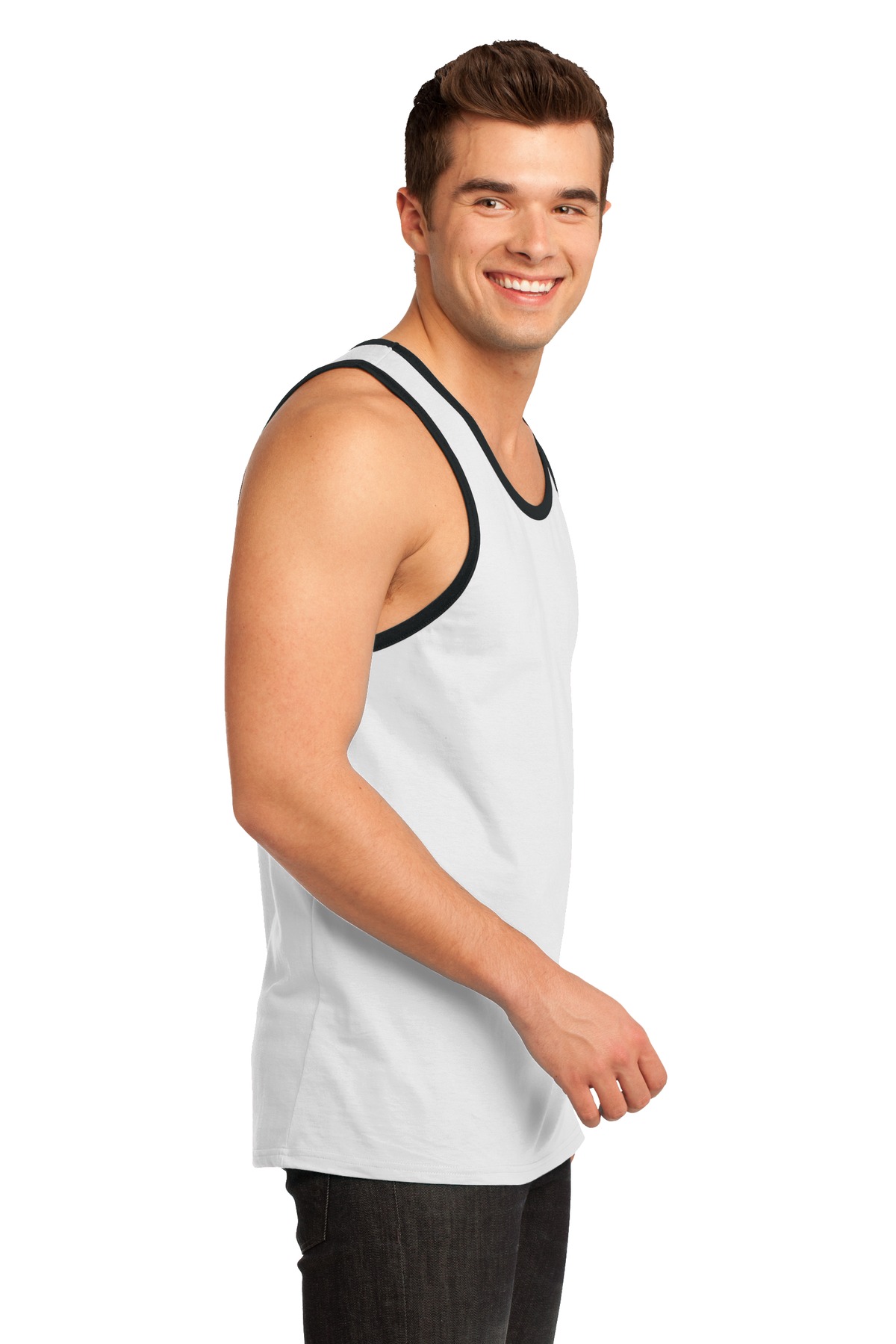 DT1500 District - Young Mens Cotton Ringer Tank - Siide Image