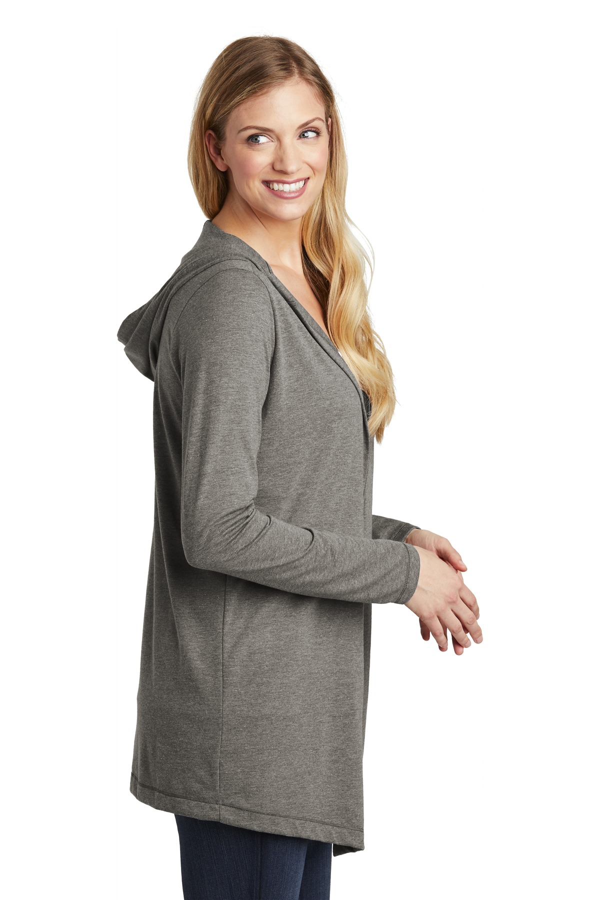 DT156 District Womens Perfect Tri Hooded Cardigan. - Siide Image