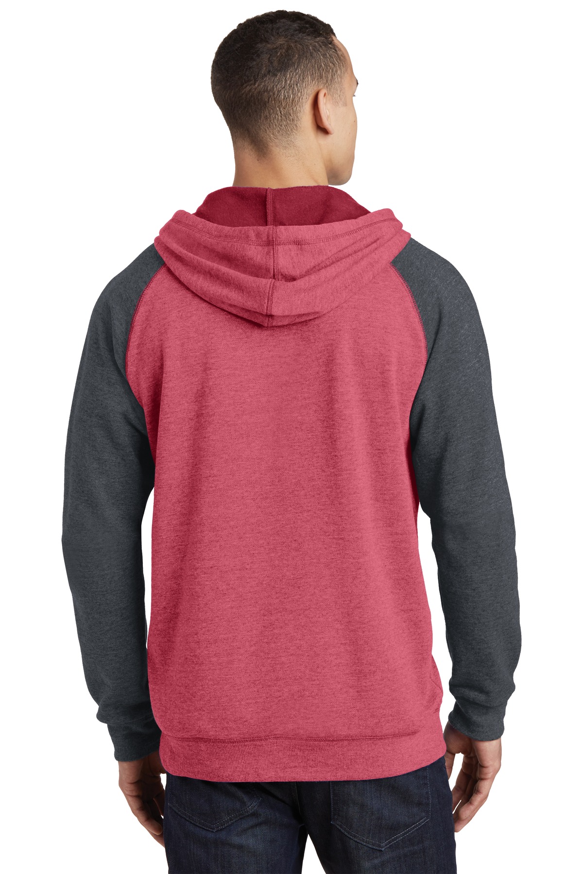 DT196 District Young Mens Lightweight Fleece Raglan Hoodie. - Back Image