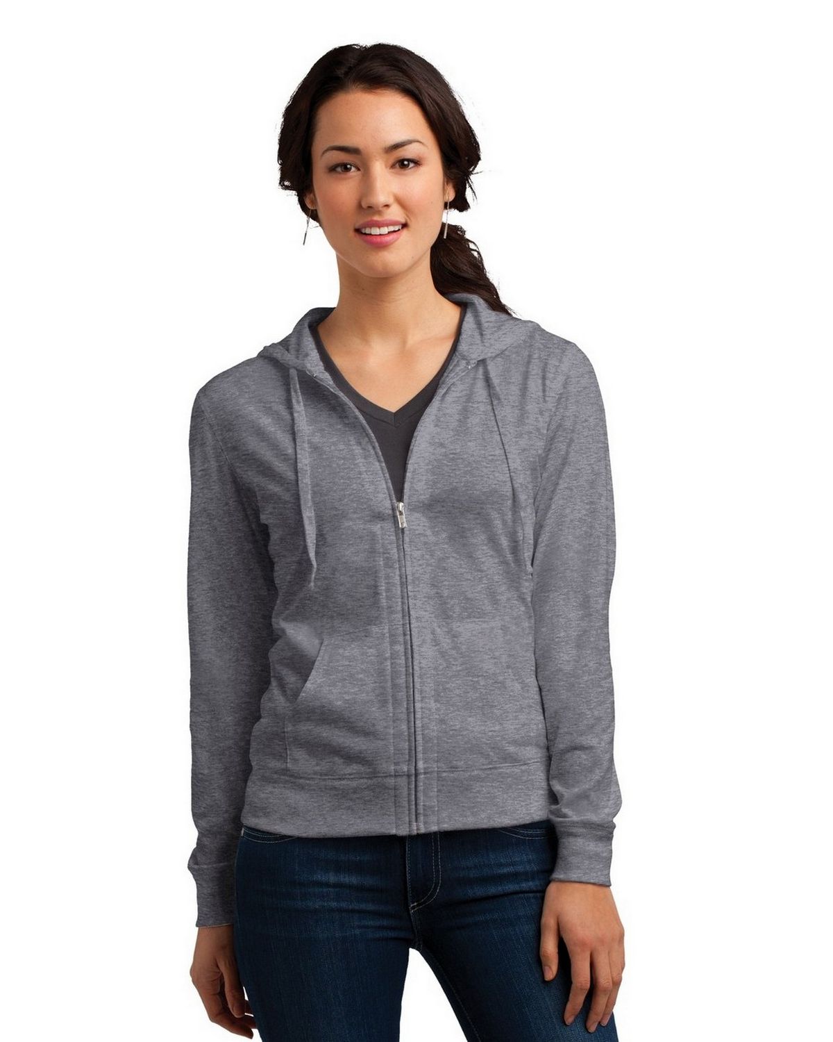 DT2100 District Womens Fitted Jersey Full-Zip Hoodie. DT2100 District Womens Fitted Jersey Full-Zip Hoodie.