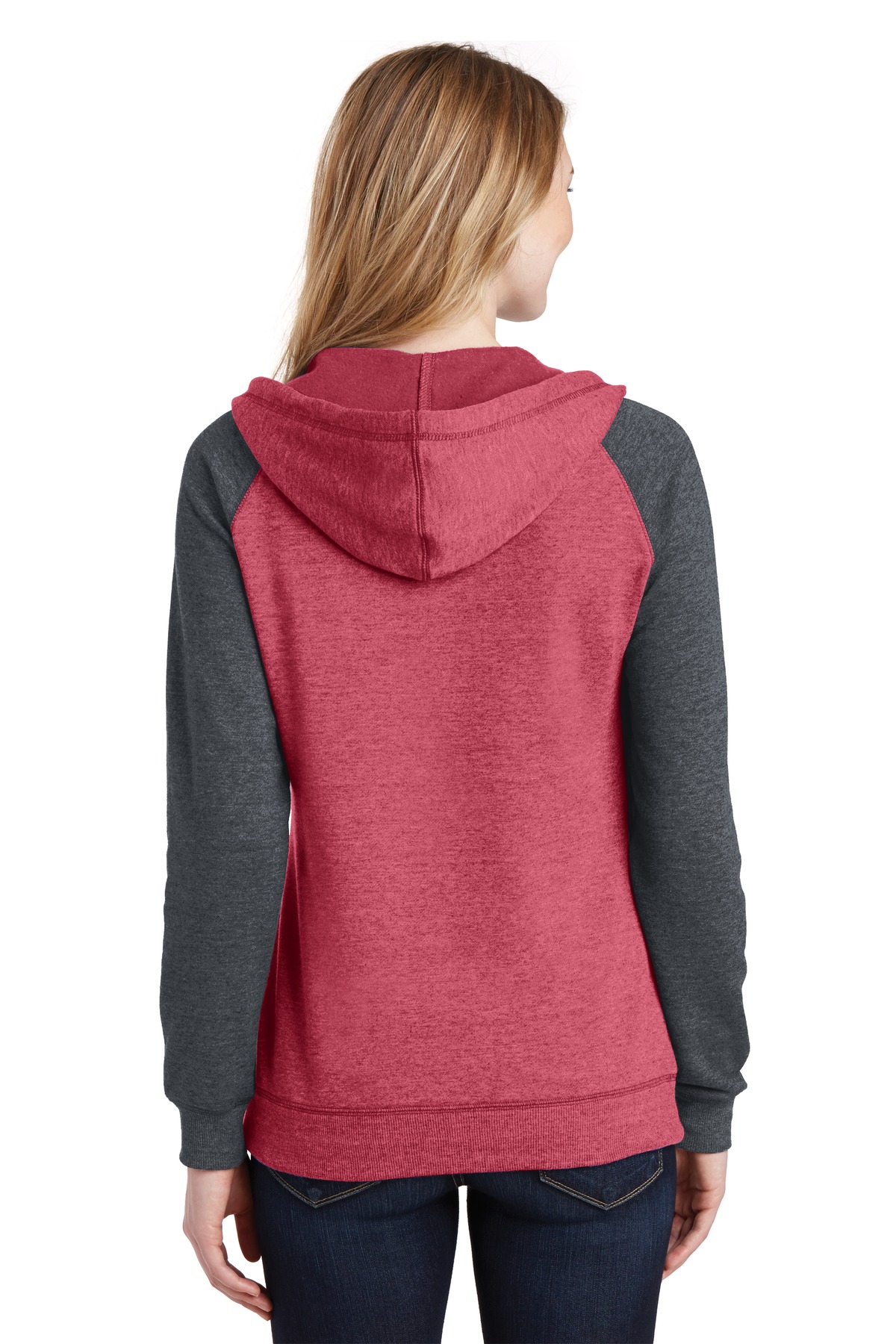 DT296 District Womens Lightweight Fleece Raglan Hoodie. - Back Image