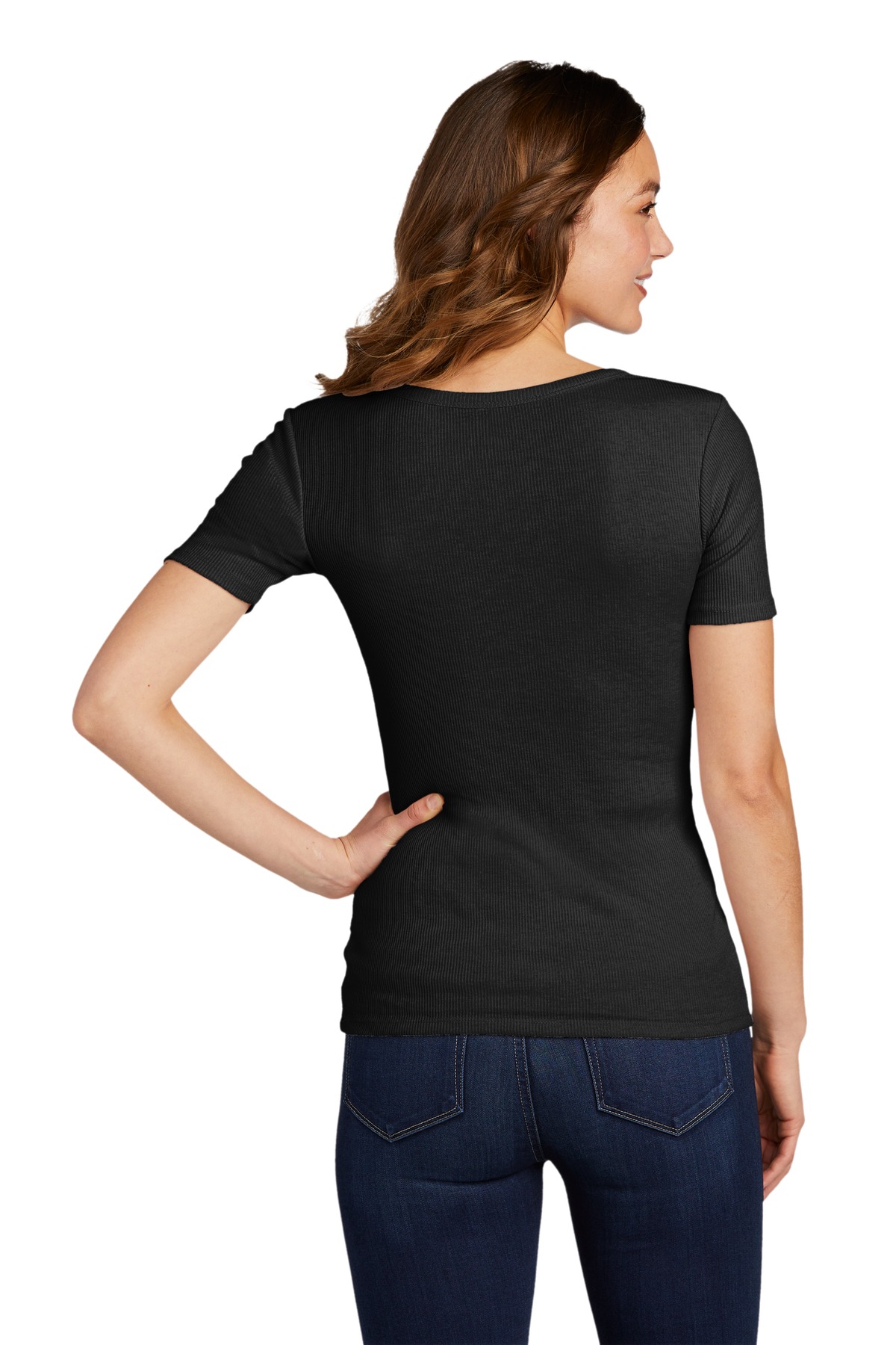 DT6020 District Womens V.I.T. Rib Scoop Neck Tee - Back Image