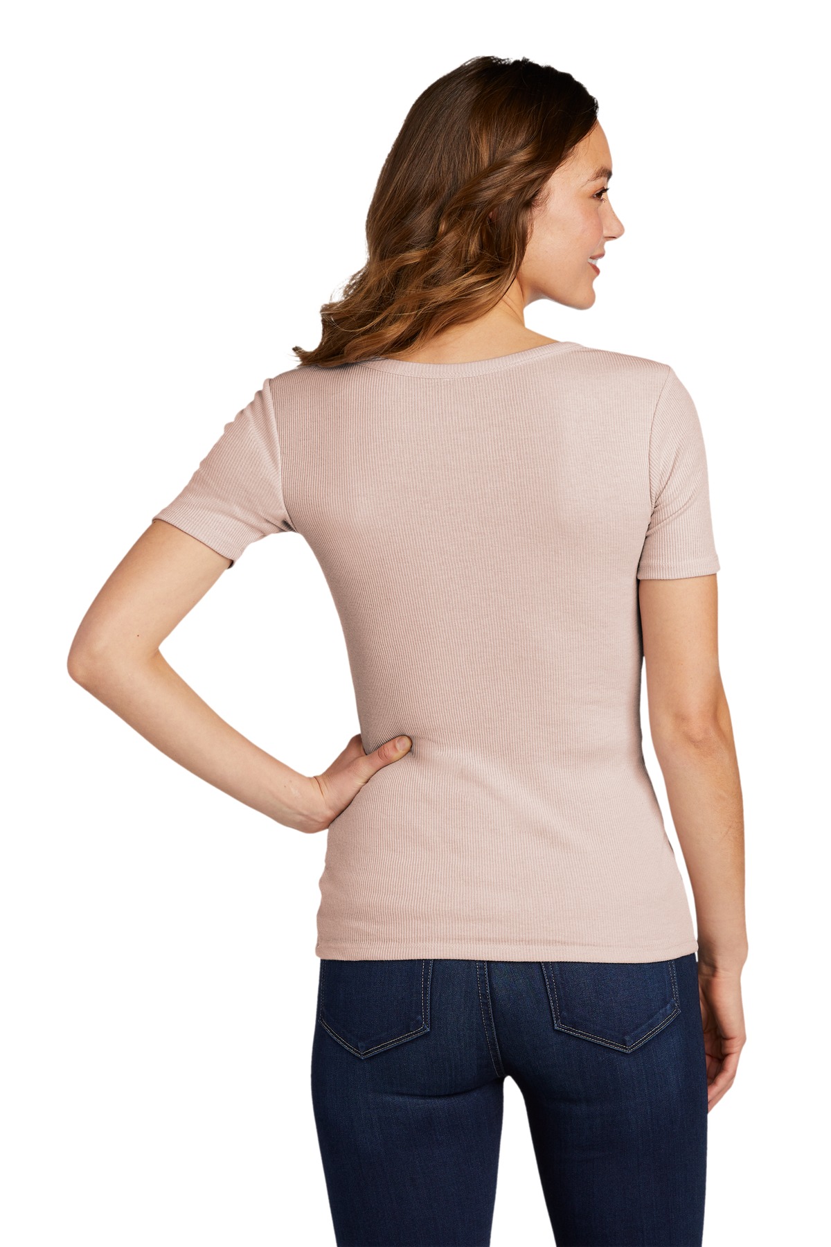 DT6020 District Womens V.I.T. Rib Scoop Neck Tee - Back Image
