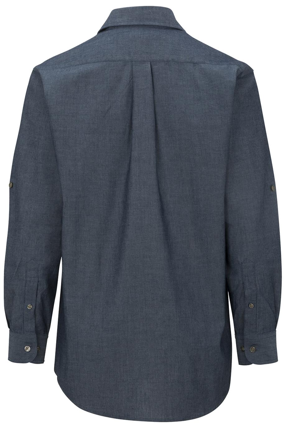 1298 Edwards MENS CHAMBRAY ROLL UP SLEEVE SHIRT - Back Image