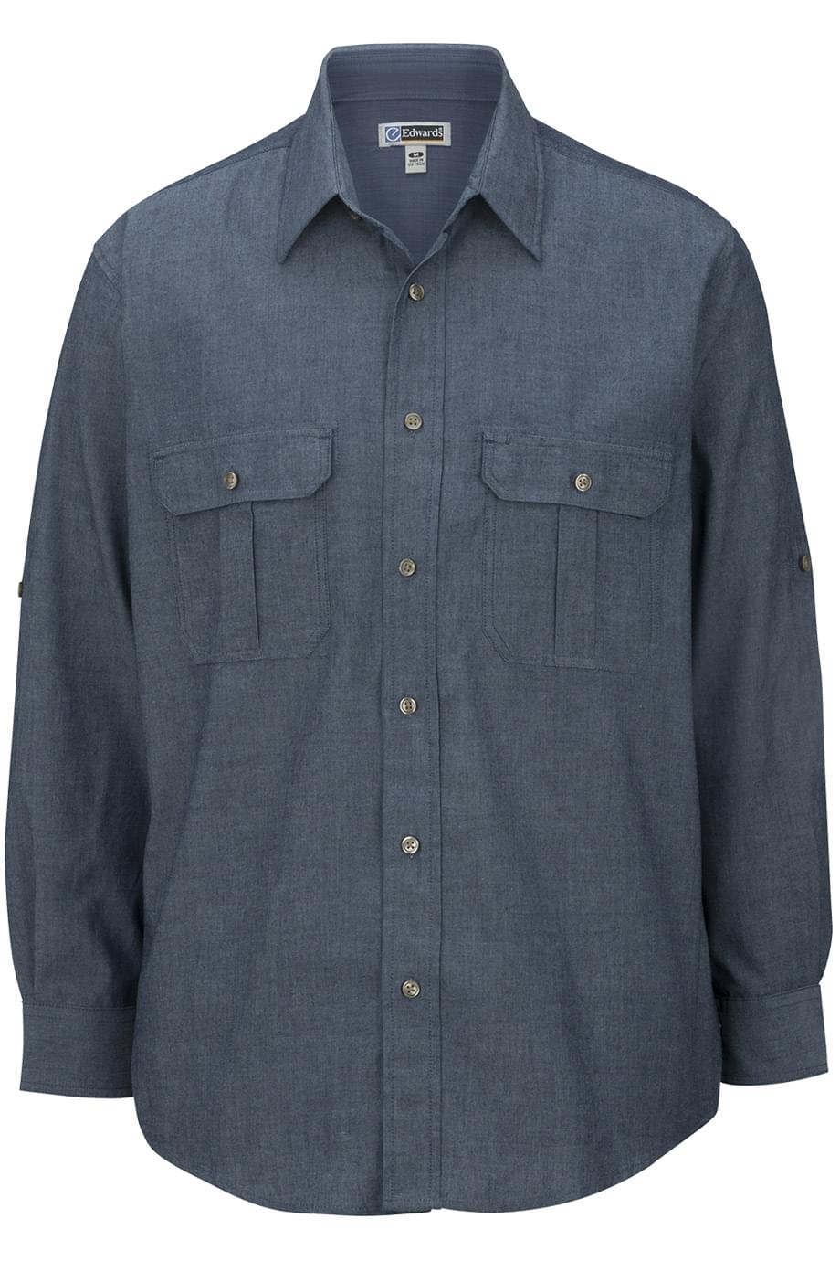 1298 Edwards MENS CHAMBRAY ROLL UP SLEEVE SHIRT
