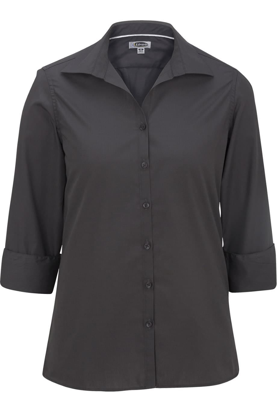 5040 Edwards LADIES LIGHTWEIGHT OPEN NECK POPLIN BLOUSE - 3/4 SLEEVE