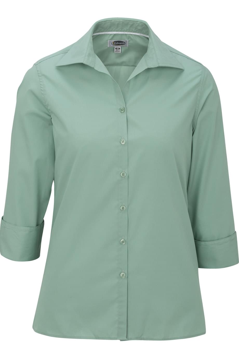 5040 Edwards LADIES LIGHTWEIGHT OPEN NECK POPLIN BLOUSE - 3/4 SLEEVE Zoom Image