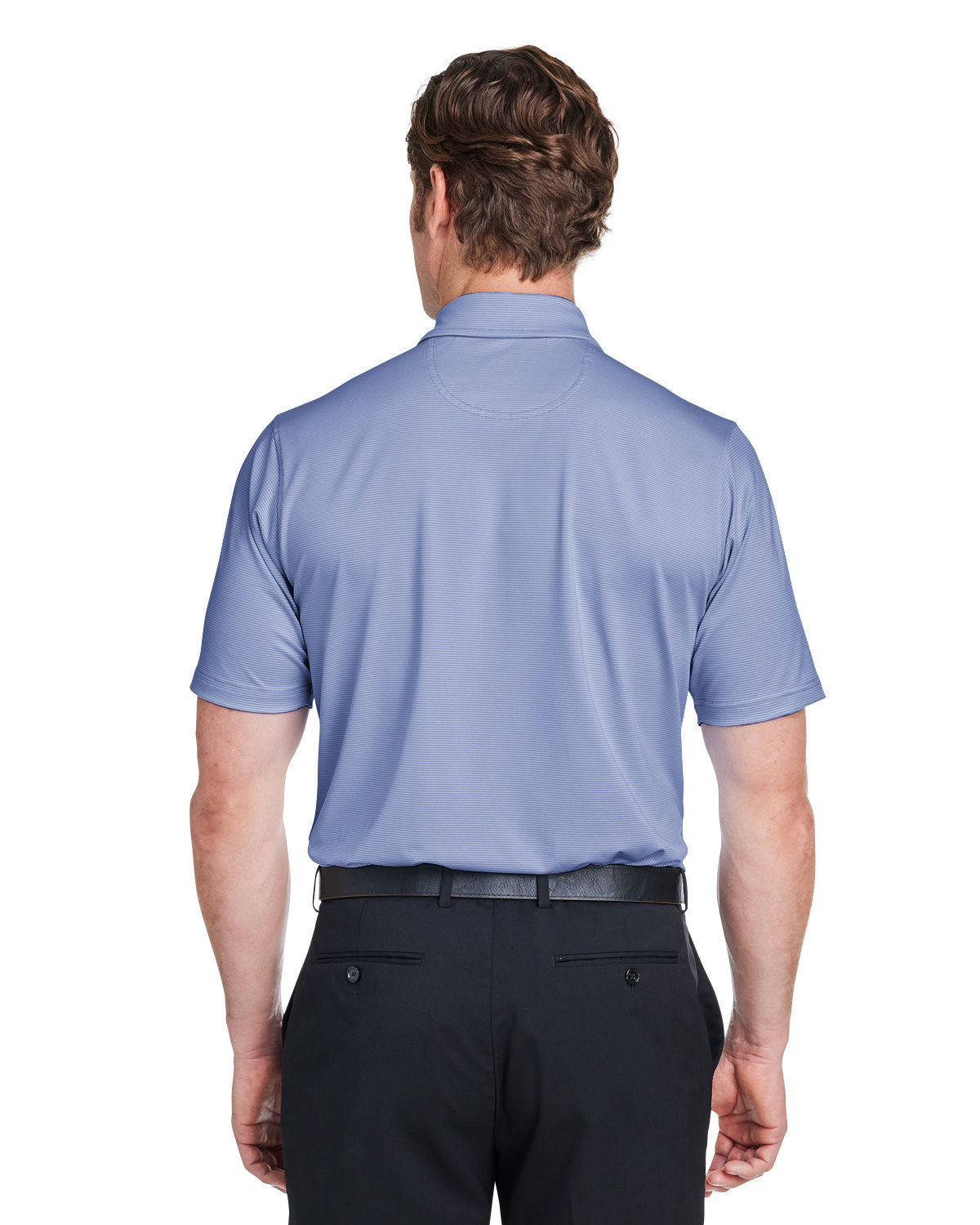 I11526 Fairway & Greene Mens USA Made Mini Stripe Tech Polo - Back Image