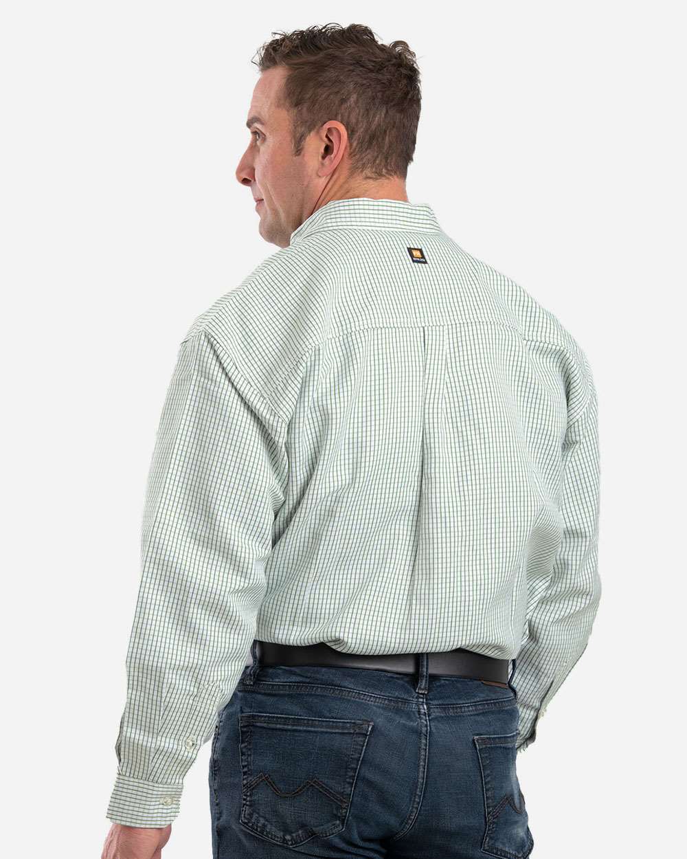 FRSH21 Berne Mens Flame-Resistant Down Plaid Work Shirt - Back Image