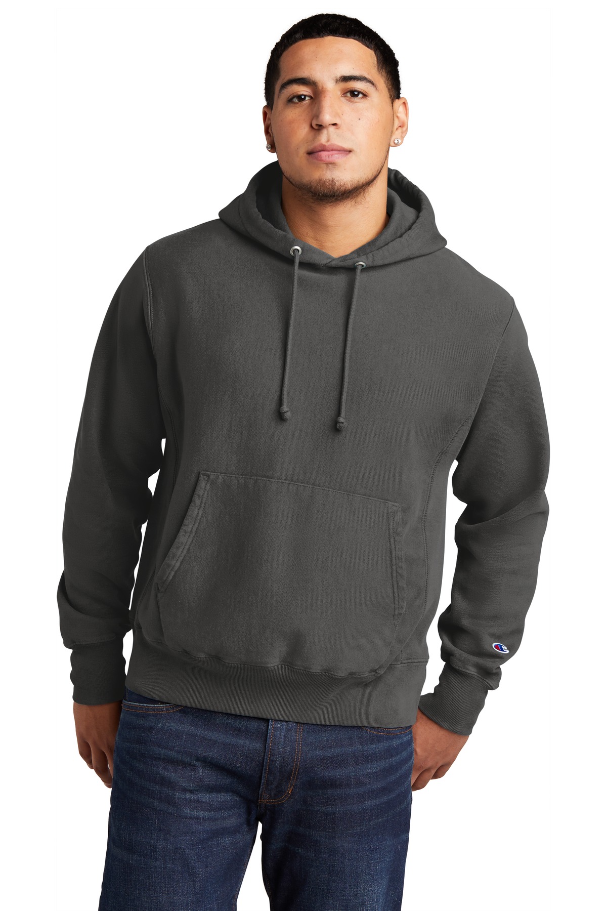 GDS101 Champion Reverse Weave Garment-Dyed Hooded Sweatshirt. Zoom Image