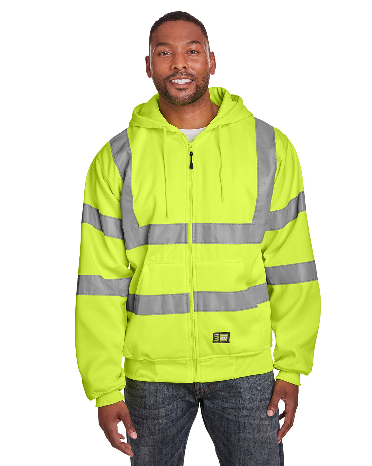 HVF021T Berne Mens Tall Hi-Vis Class 3 Lined Full-Zip Hooded Sweatshirt HVF021T Berne Mens Tall Hi-Vis Class 3 Lined Full-Zip Hooded Sweatshirt