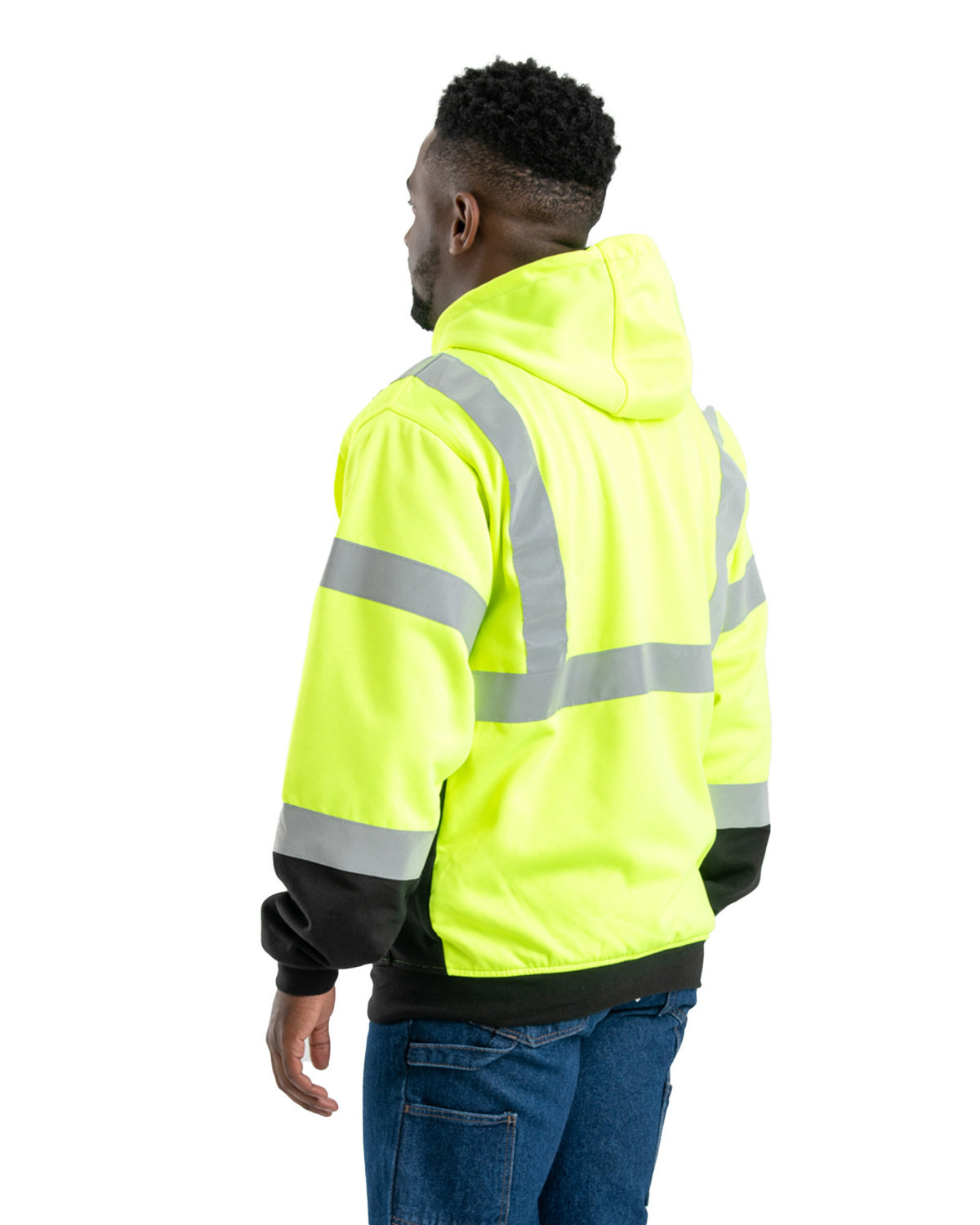 HVF023 Berne Mens Hi-Vis Class 3 Color Block Full-Zip Hooded Sweatshirt - Back Image