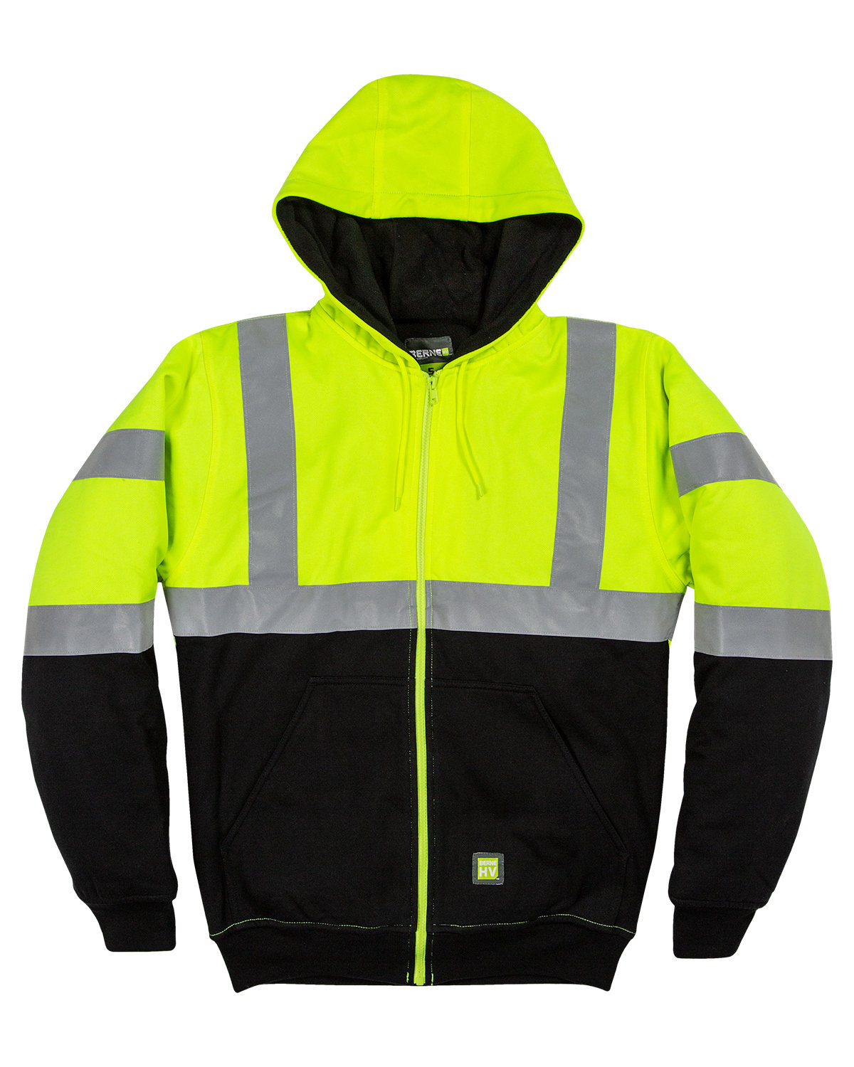 HVF023 Berne Mens Hi-Vis Class 3 Color Block Full-Zip Hooded Sweatshirt
