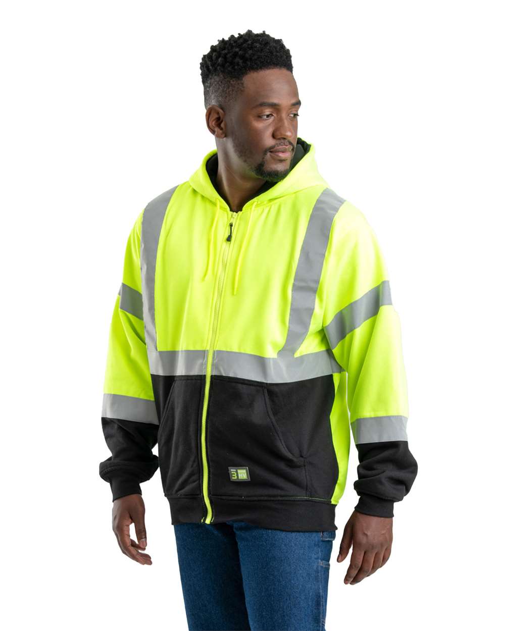 HVF023 Berne Mens Hi-Vis Class 3 Color Block Full-Zip Hooded Sweatshirt - Siide Image
