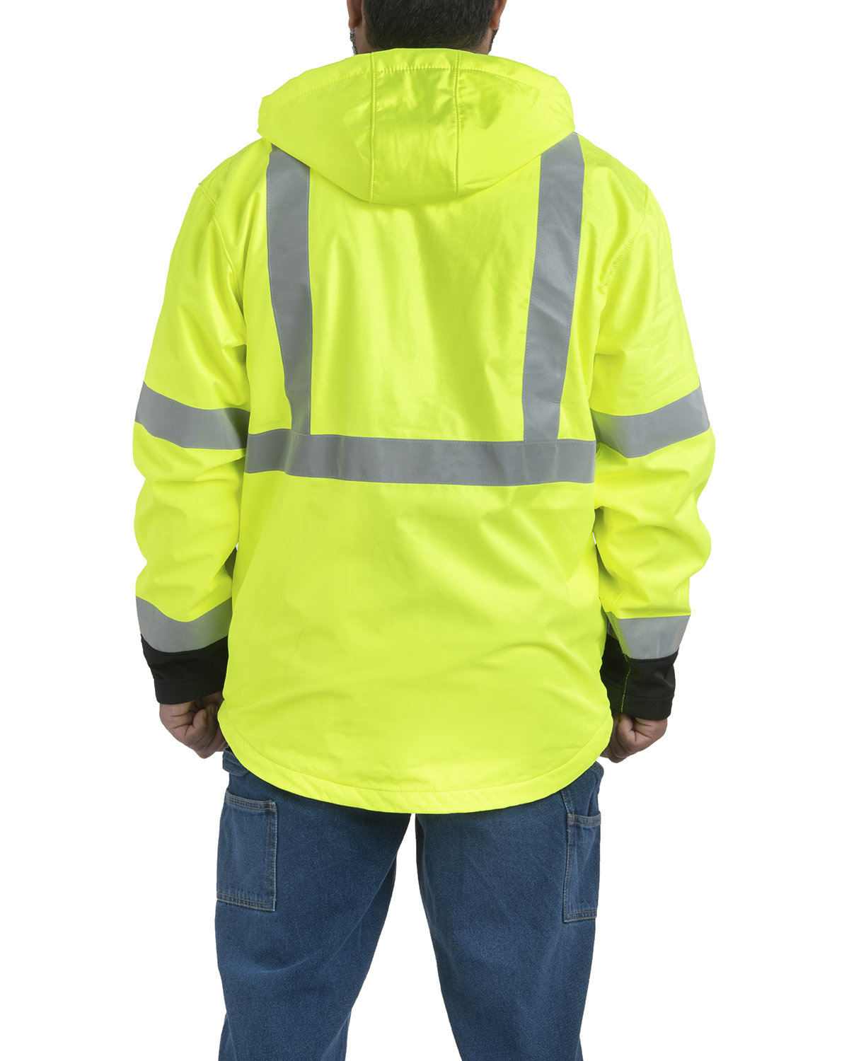 HVJ206T Berne Mens Tall Hi-Vis Class 3 Hooded Softshell Jacket - Back Image