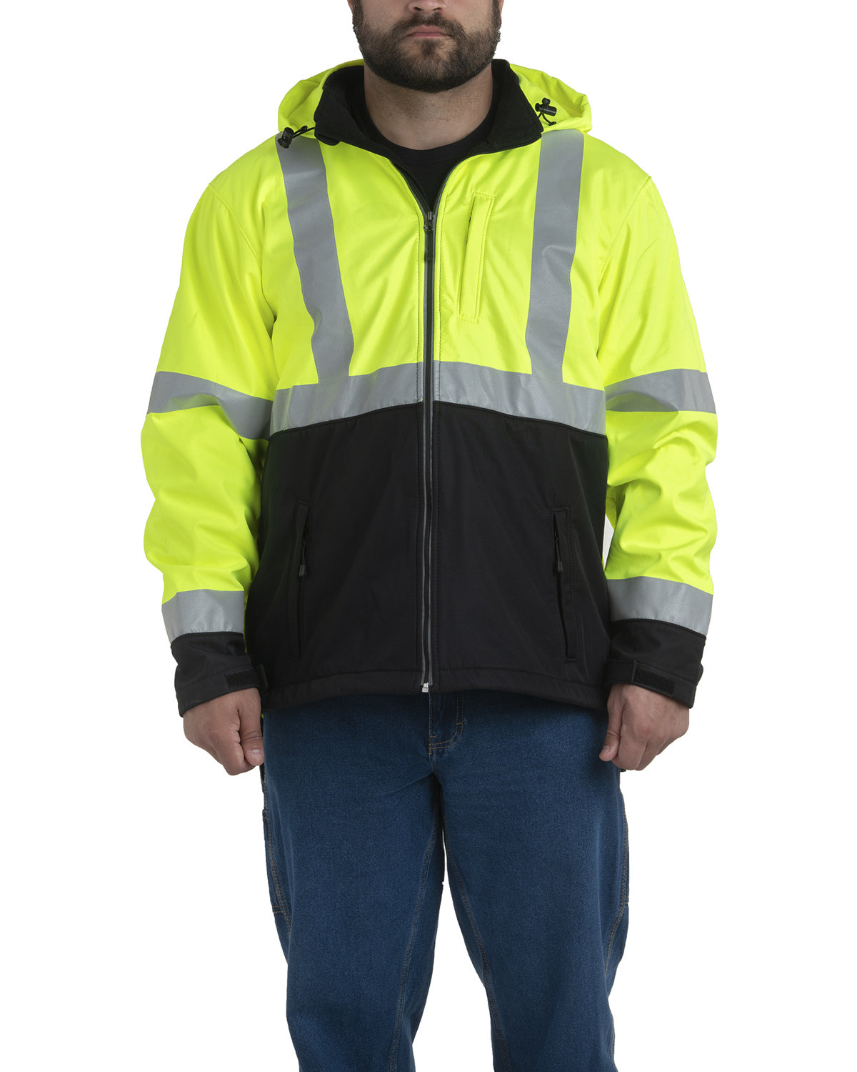 HVJS206 Berne Mens Hi-Vis Class 3 Hooded Softshell Jacket Zoom Image