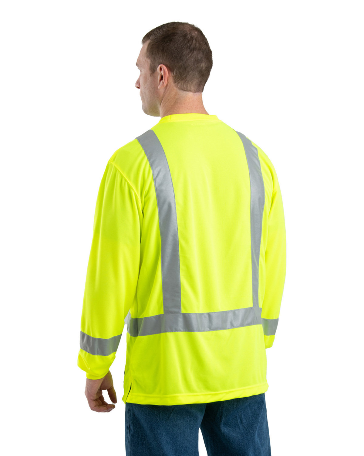 HVK013 Berne Mens Hi-Vis Class 3 Performance Long Sleeve Pocket T-Shirt - Back Image