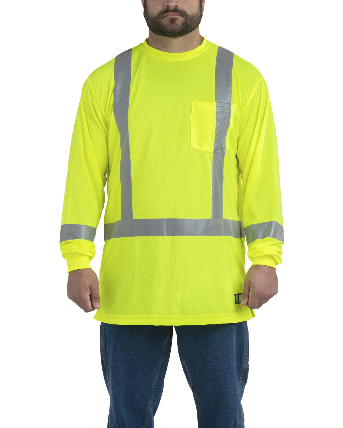 HVK013 Berne Mens Hi-Vis Class 3 Performance Long Sleeve Pocket T-Shirt