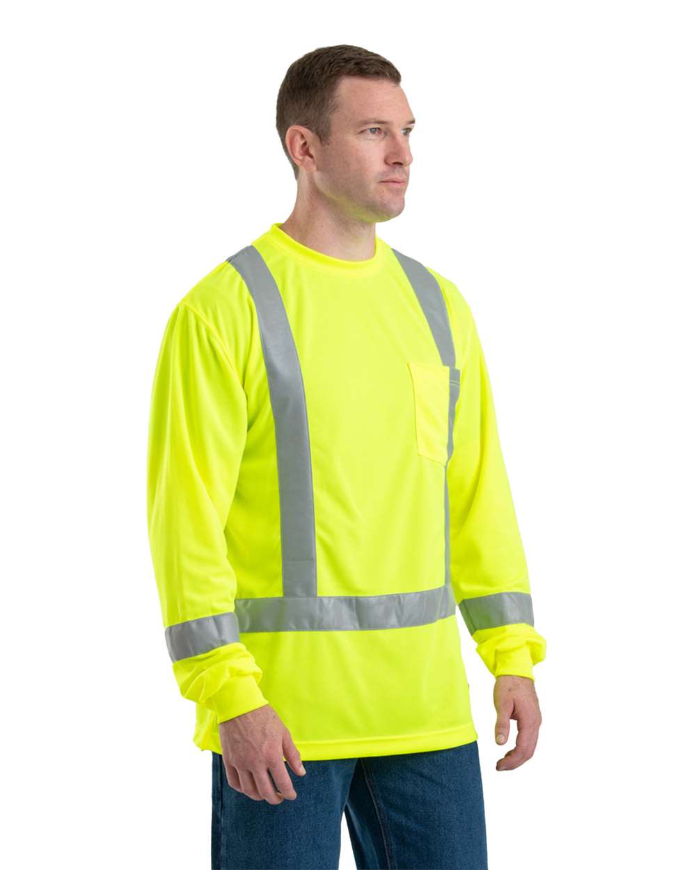 HVK013 Berne Mens Hi-Vis Class 3 Performance Long Sleeve Pocket T-Shirt - Siide Image