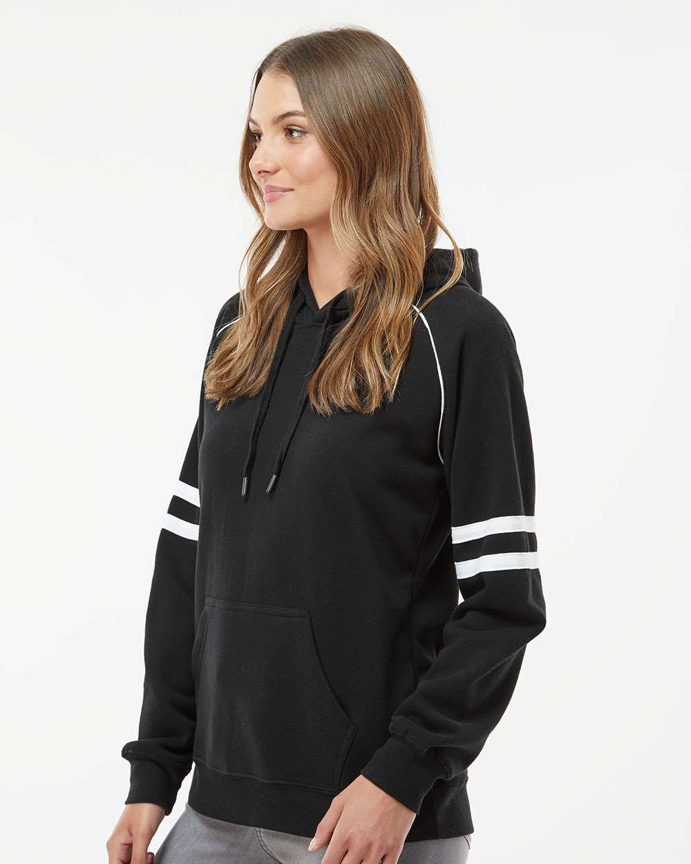 8645 J America Womens Varsity Fleece Piped Hooded Sweatshirt - Siide Image
