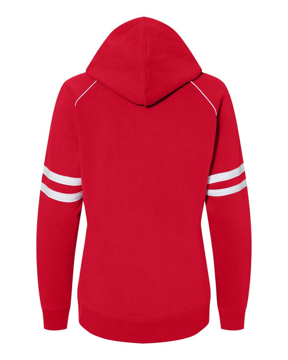 8645 J America Womens Varsity Fleece Piped Hooded Sweatshirt - Back Image