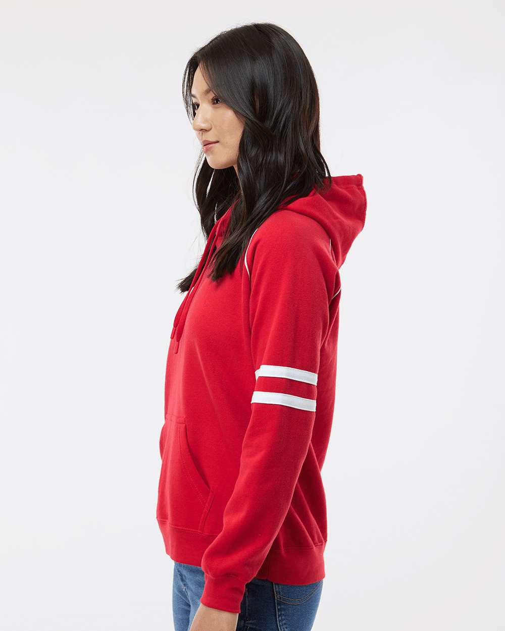 8645 J America Womens Varsity Fleece Piped Hooded Sweatshirt - Siide Image