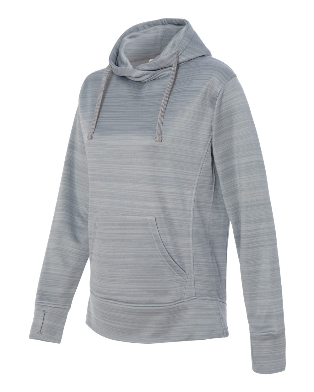 8662 J America Womens Odyssey Striped Performance Fleece Lapover Hooded Sweatshirt - Siide Image