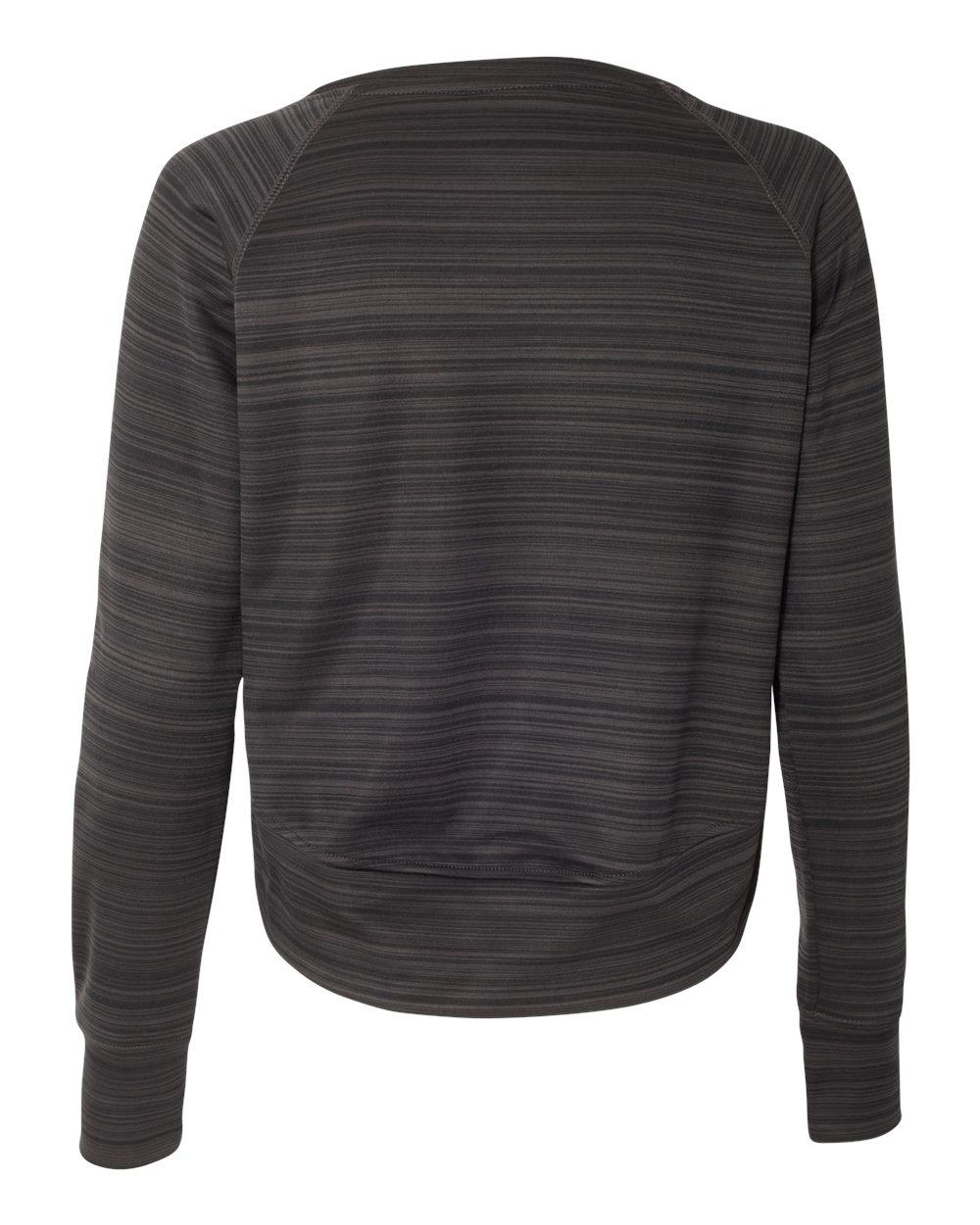 8663 J America Womens Odyssey Striped Performance Fleece Hi-Low Crewneck Sweatshirt - Back Image
